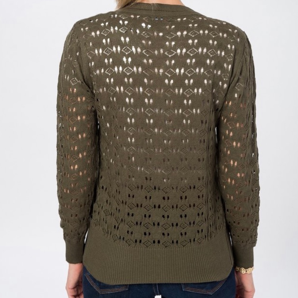 NWT French Town Dark Green Geometric Knit Cardigan sz Small - Picture 2 of 3